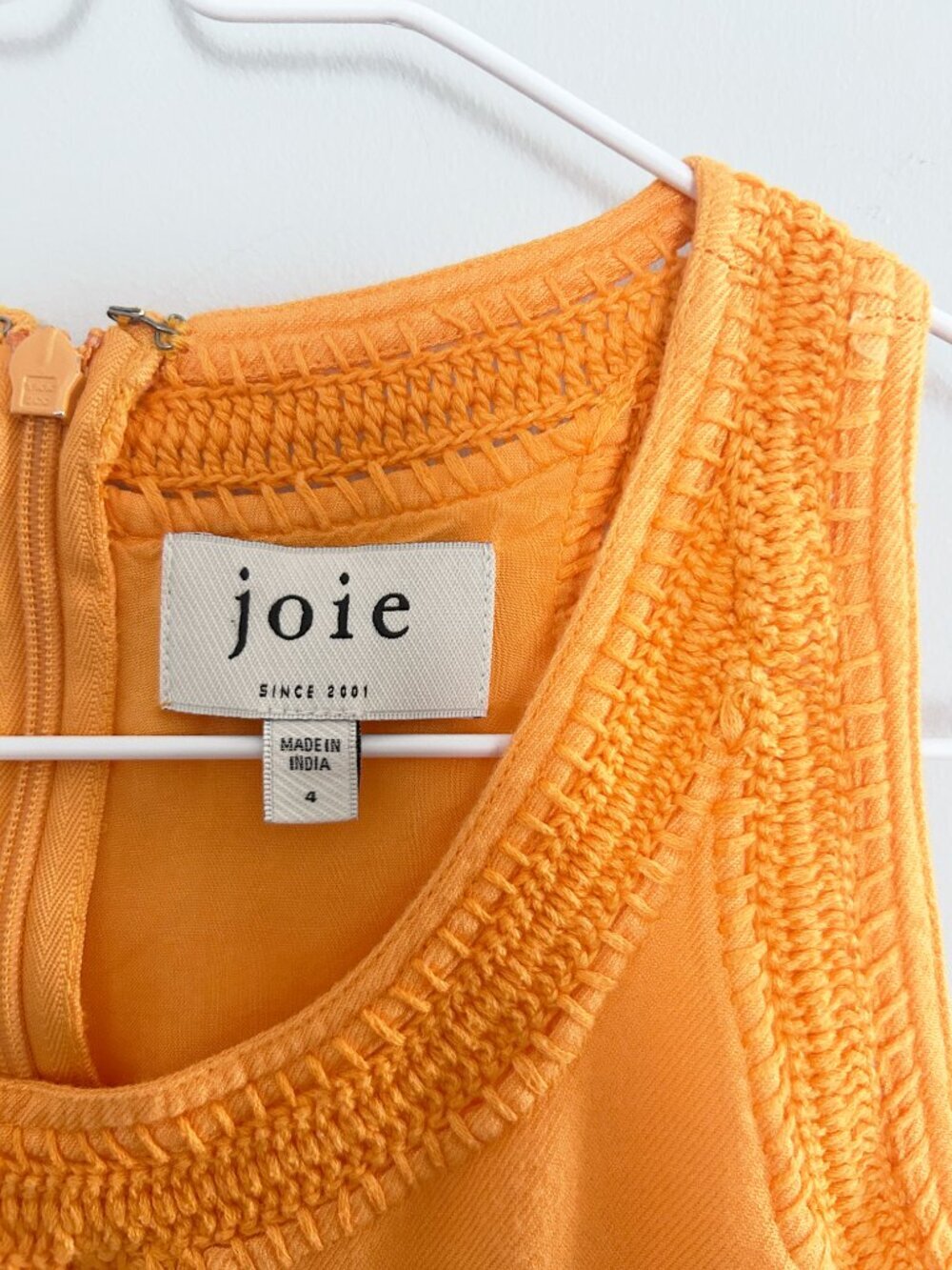 Joie Crochet Detail Yellow Orange Vale Sleeveless Midi Dress Boho Size 4 - Picture 4 of 12